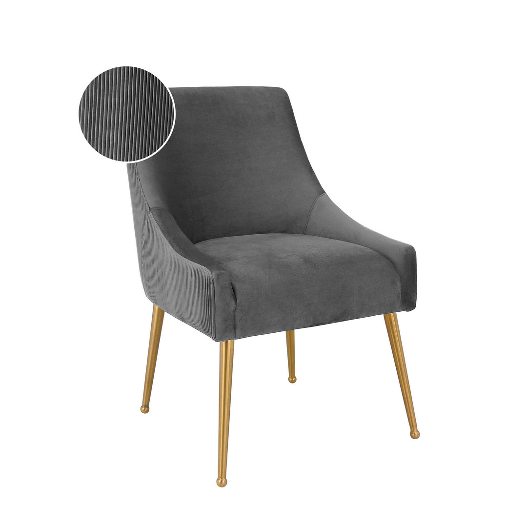 TOV Furniture Beatrix Pleated Grey Velvet Side Chair DINING CHAIRS