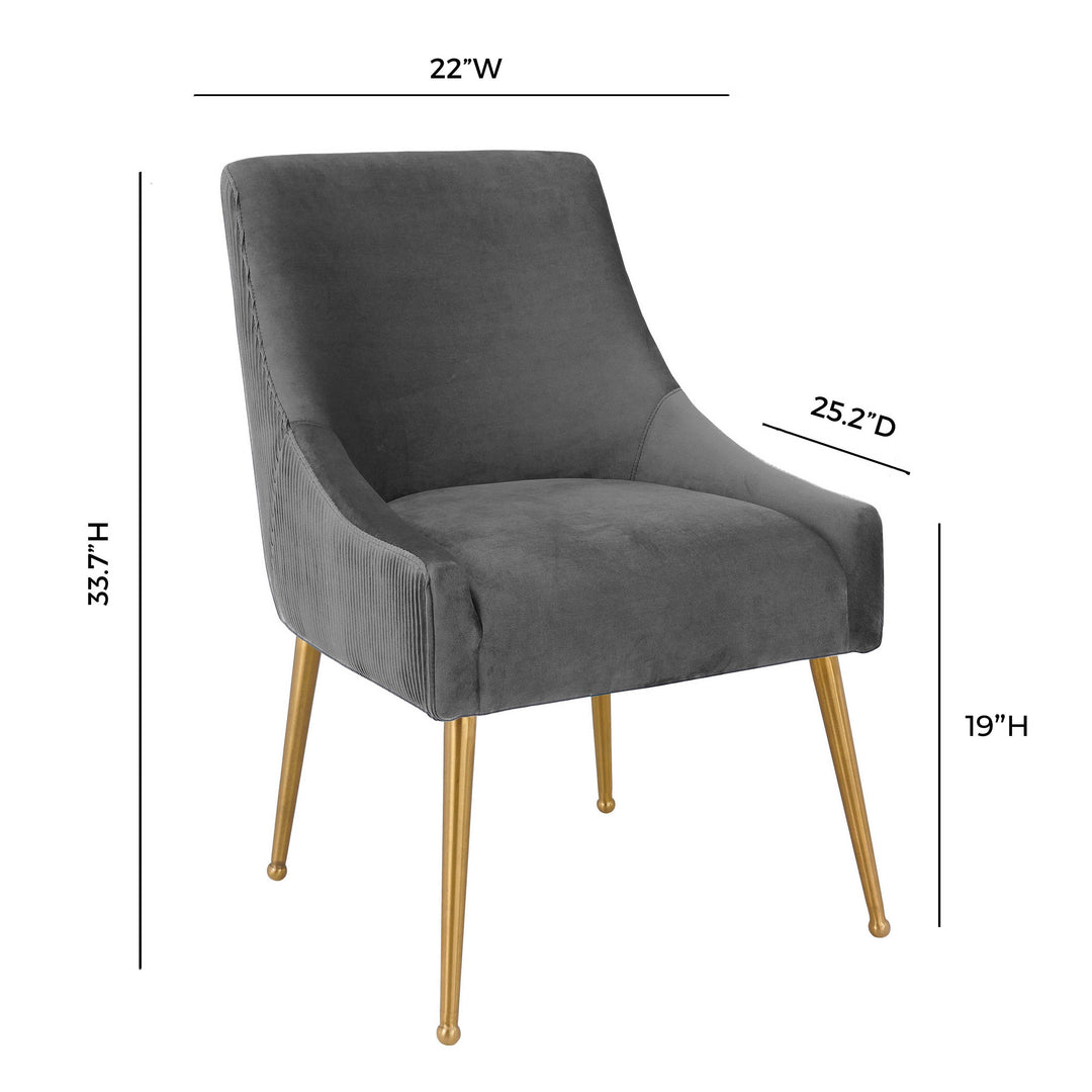 TOV Furniture Beatrix Pleated Grey Velvet Side Chair DINING CHAIRS