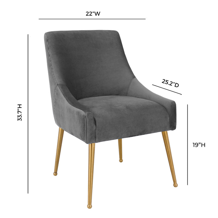 TOV Furniture Beatrix Pleated Grey Velvet Side Chair DINING CHAIRS