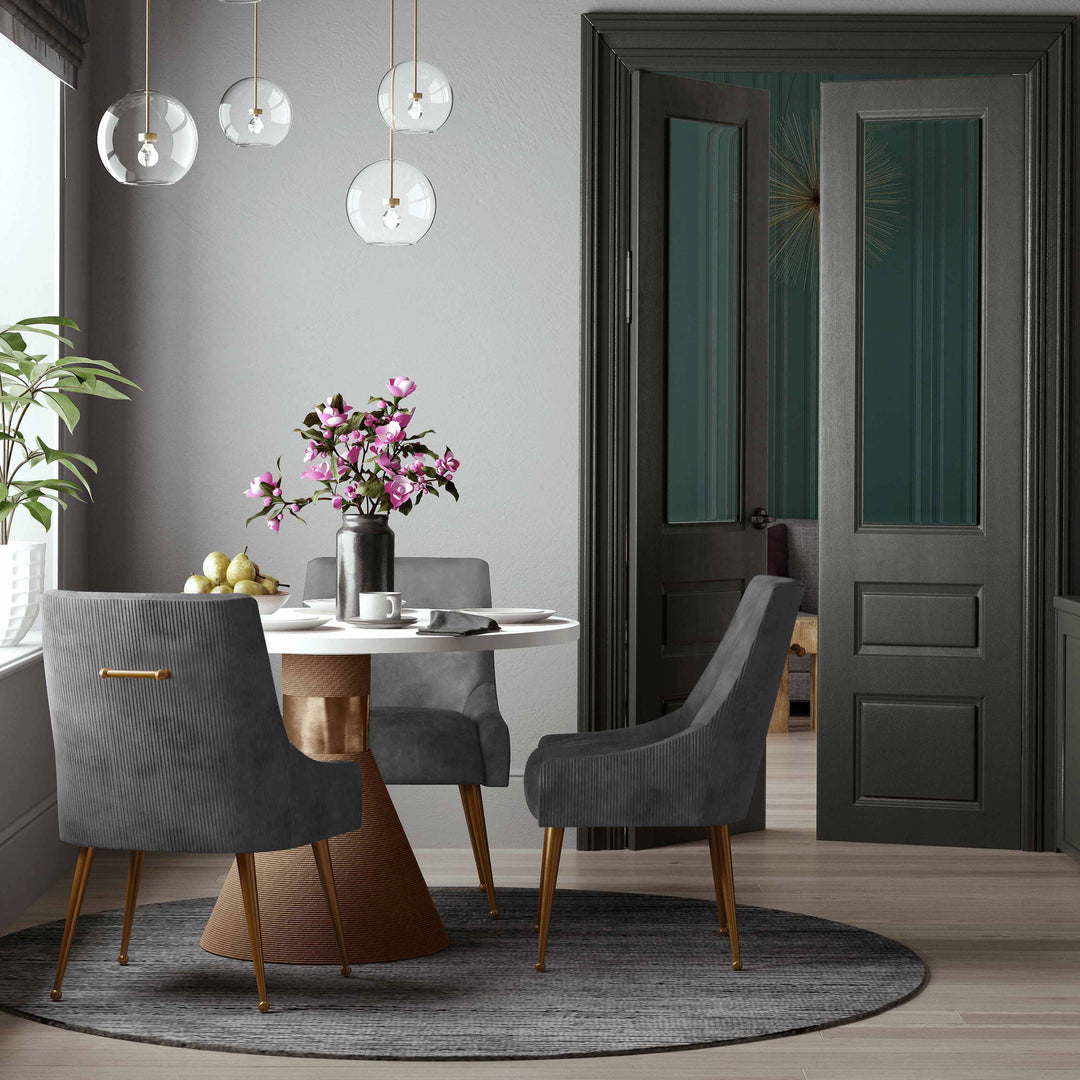 TOV Furniture Beatrix Pleated Grey Velvet Side Chair DINING CHAIRS