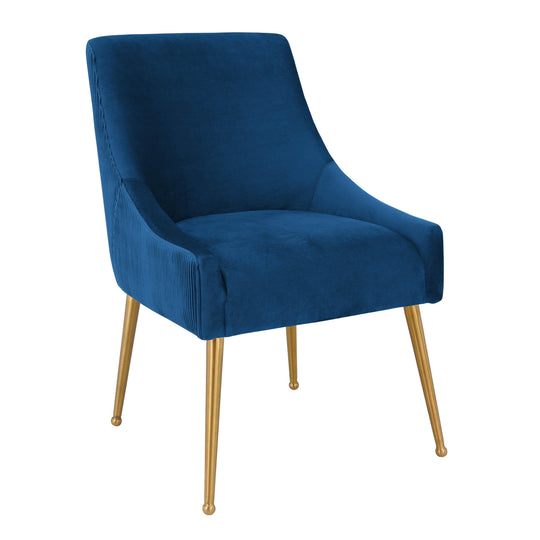 TOV Furniture Beatrix Pleated Navy Velvet Side Chair DINING CHAIRS