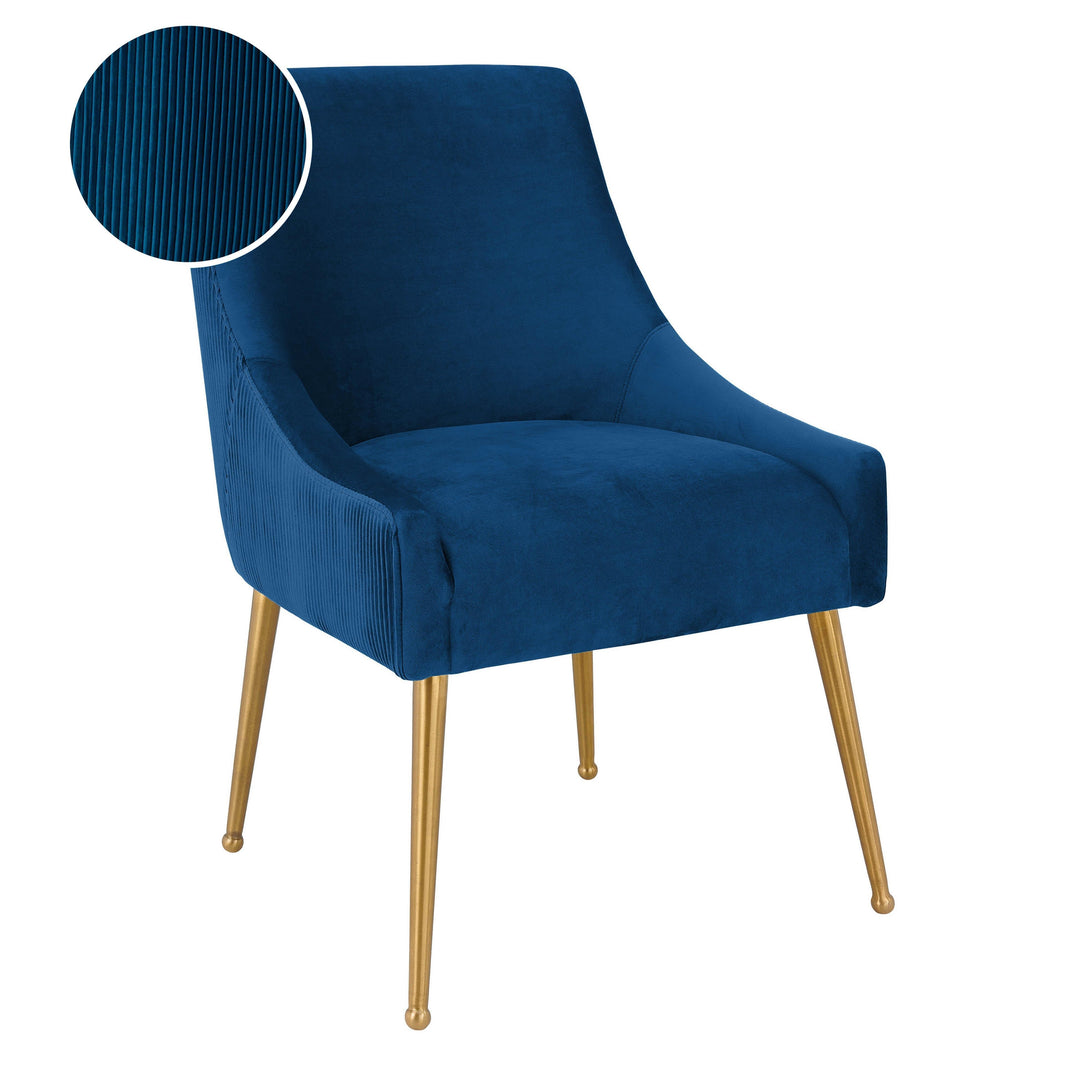 TOV Furniture Beatrix Pleated Navy Velvet Side Chair DINING CHAIRS