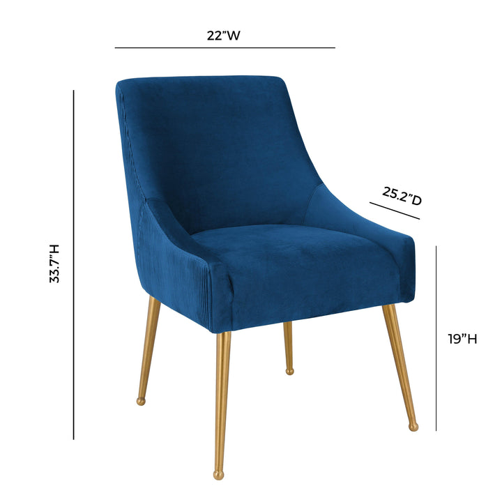 TOV Furniture Beatrix Pleated Navy Velvet Side Chair DINING CHAIRS