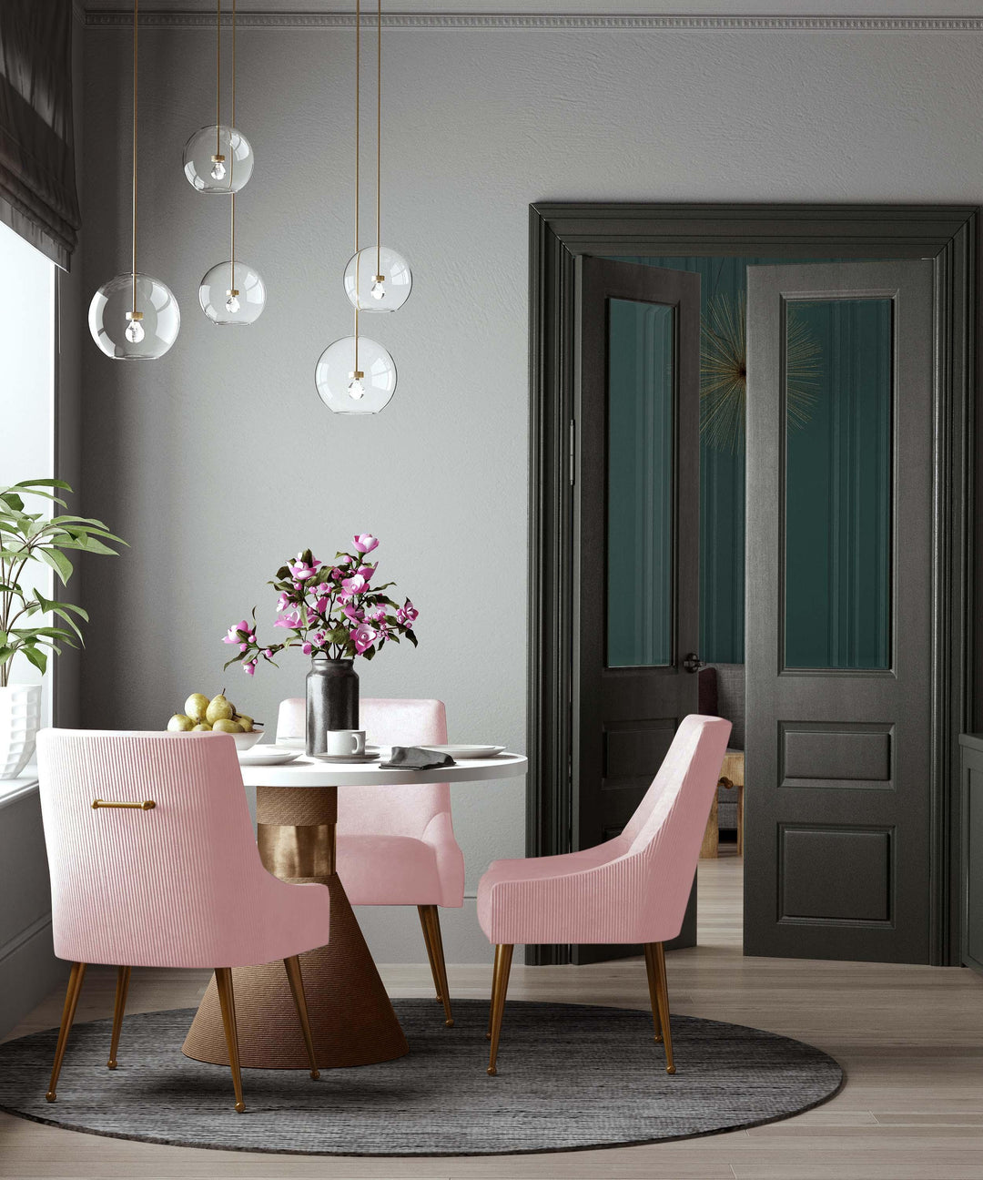 TOV Furniture Beatrix Pleated Blush Velvet Side Chair DINING CHAIRS