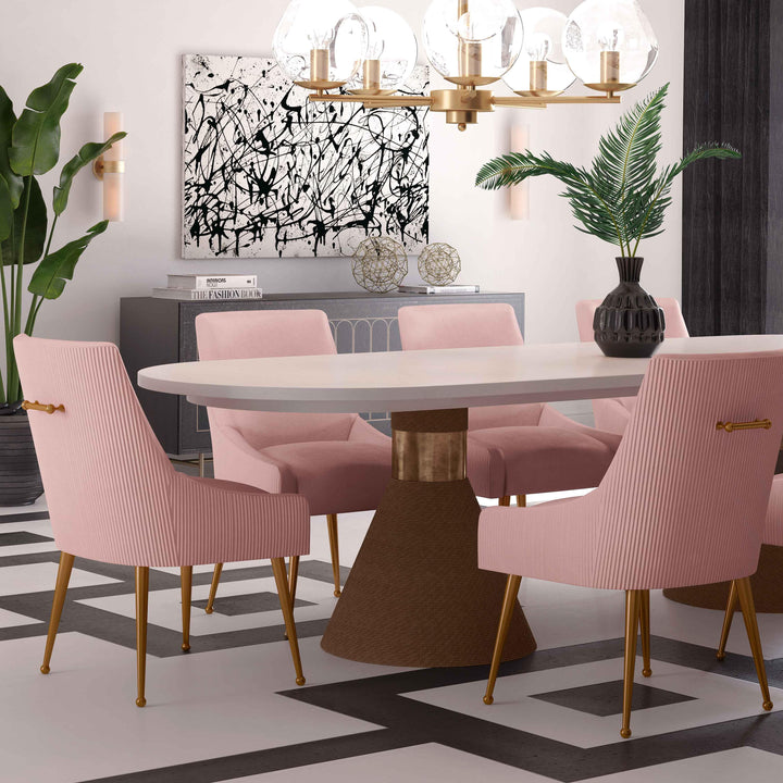 TOV Furniture Beatrix Pleated Blush Velvet Side Chair DINING CHAIRS