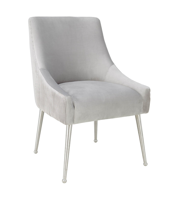 TOV Furniture Beatrix Pleated Light Grey Velvet Side Chair - Silver Legs DINING CHAIRS