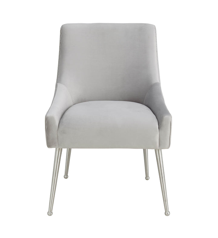 TOV Furniture Beatrix Pleated Light Grey Velvet Side Chair - Silver Legs DINING CHAIRS