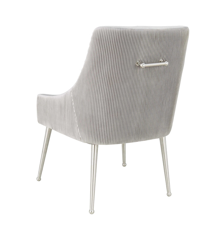 TOV Furniture Beatrix Pleated Light Grey Velvet Side Chair - Silver Legs DINING CHAIRS