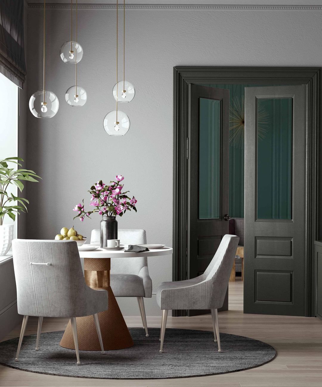 TOV Furniture Beatrix Pleated Light Grey Velvet Side Chair - Silver Legs DINING CHAIRS