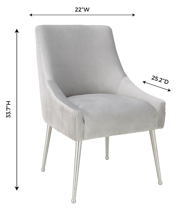 American Home Furniture | TOV Furniture - Beatrix Pleated Light Grey Velvet Side Chair - Silver Legs
