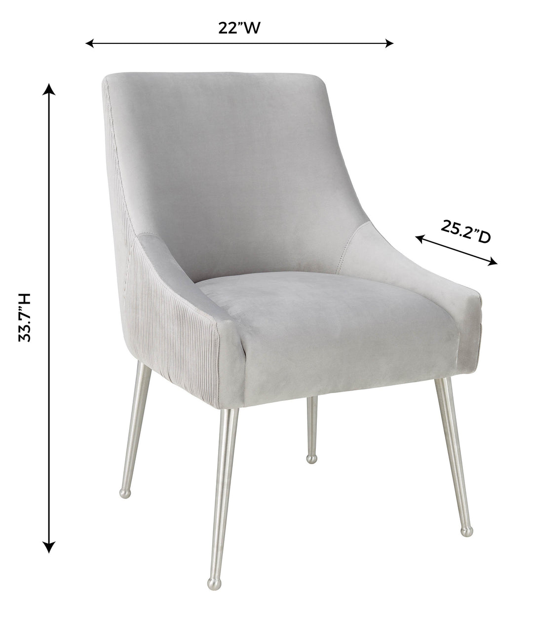 TOV Furniture Beatrix Pleated Light Grey Velvet Side Chair - Silver Legs DINING CHAIRS