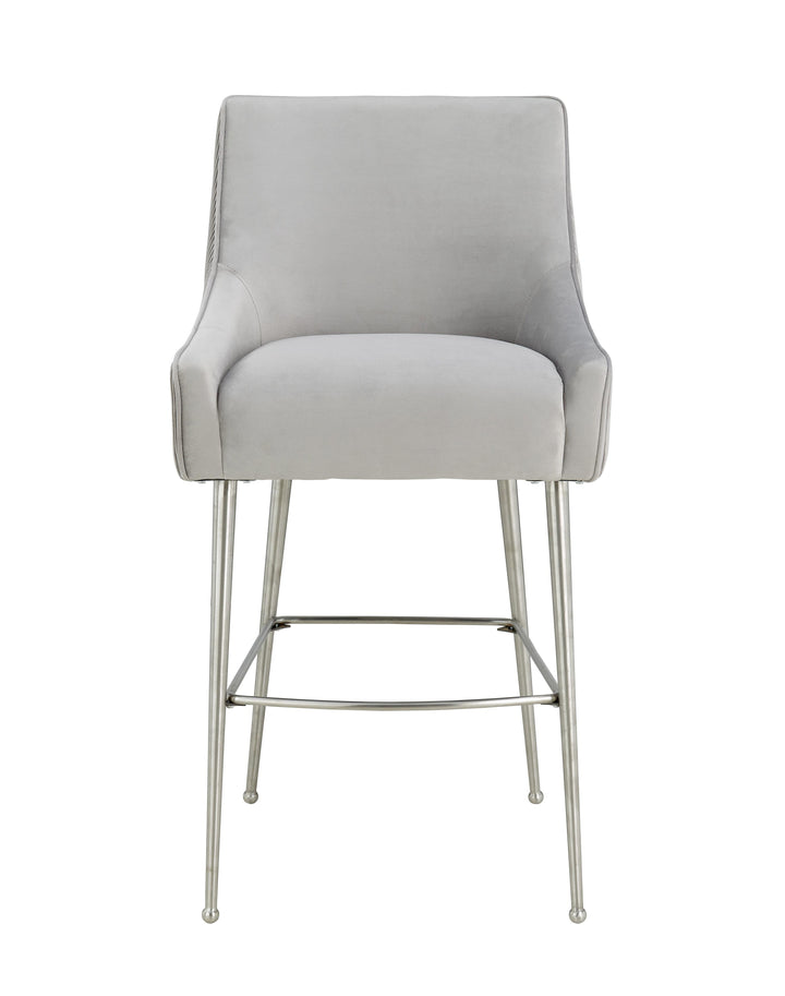 TOV Furniture Beatrix Pleated Light Grey Velvet Counter Stool OTTOMANS, POUFS, + STOOLS