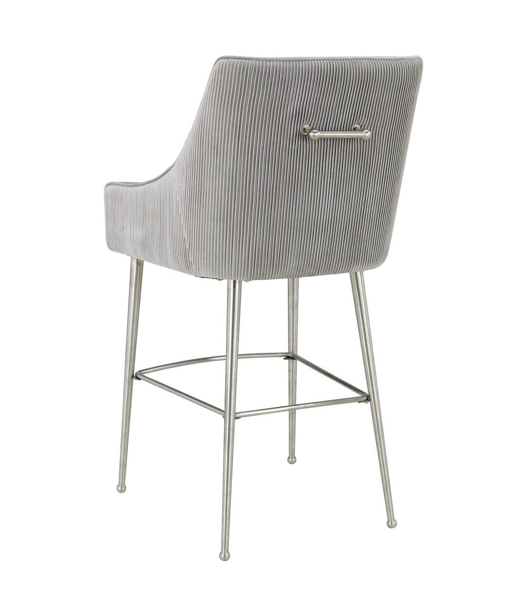 TOV Furniture Beatrix Pleated Light Grey Velvet Counter Stool OTTOMANS, POUFS, + STOOLS