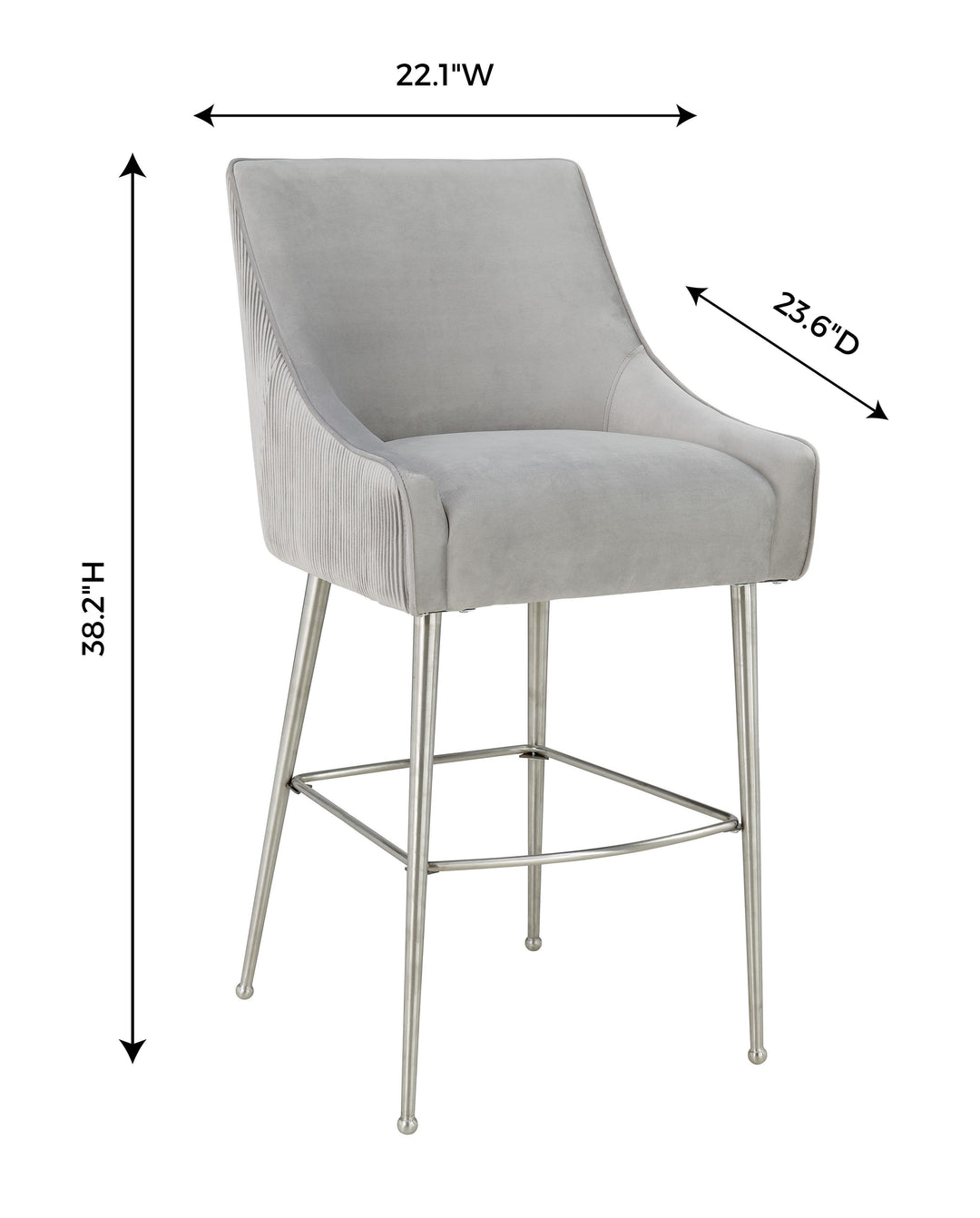 TOV Furniture Beatrix Pleated Light Grey Velvet Counter Stool OTTOMANS, POUFS, + STOOLS