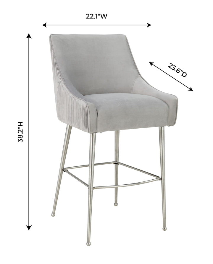 TOV Furniture Beatrix Pleated Light Grey Velvet Counter Stool OTTOMANS, POUFS, + STOOLS