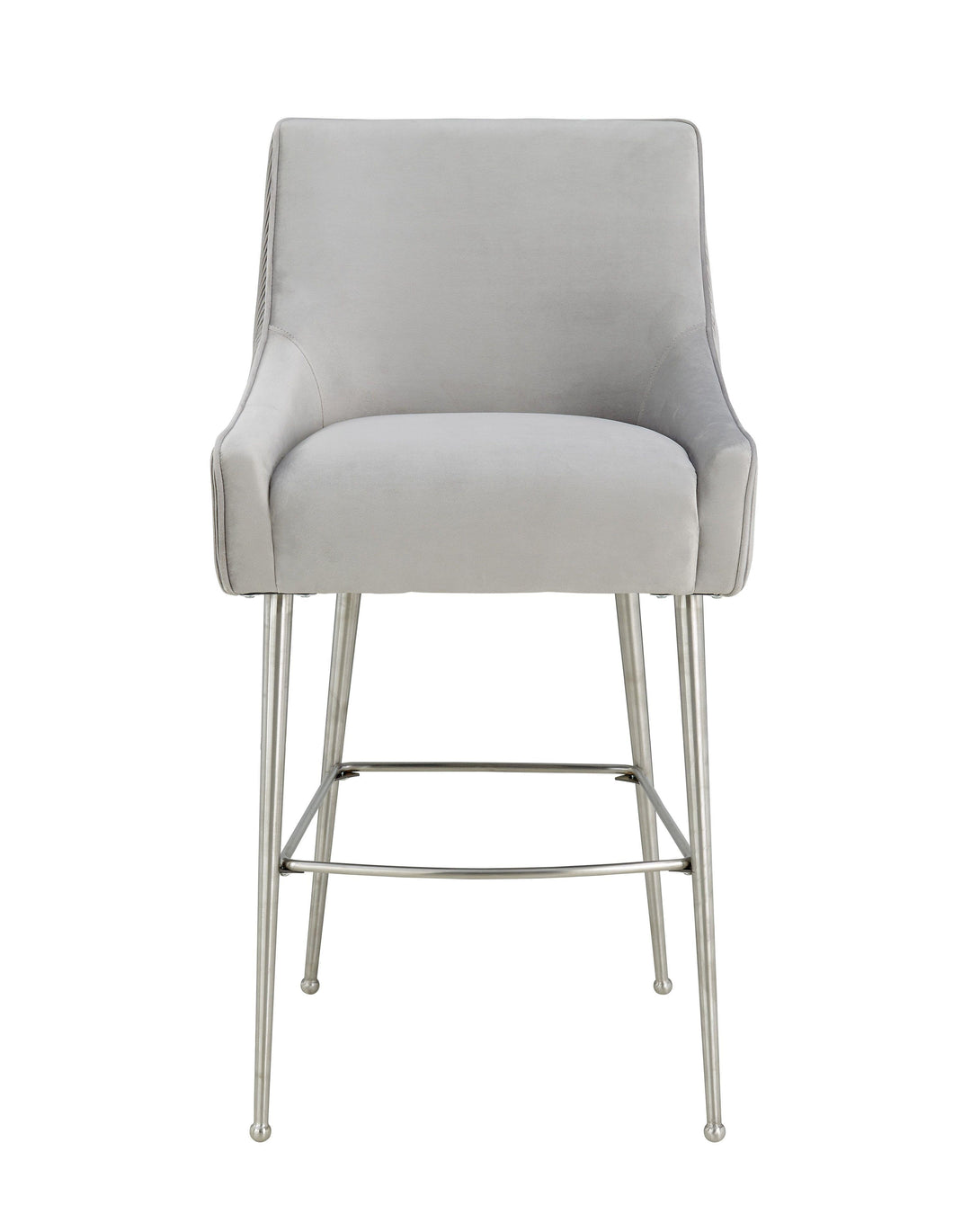TOV Furniture Beatrix Pleated Light Grey Velvet Bar Stool OTTOMANS, POUFS, + STOOLS