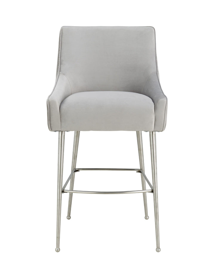 TOV Furniture Beatrix Pleated Light Grey Velvet Bar Stool OTTOMANS, POUFS, + STOOLS