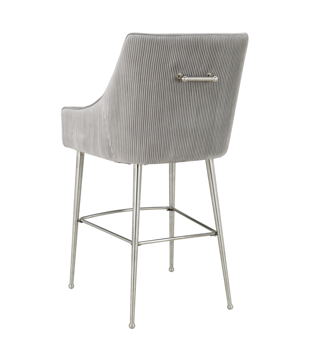 TOV Furniture Beatrix Pleated Light Grey Velvet Bar Stool OTTOMANS, POUFS, + STOOLS