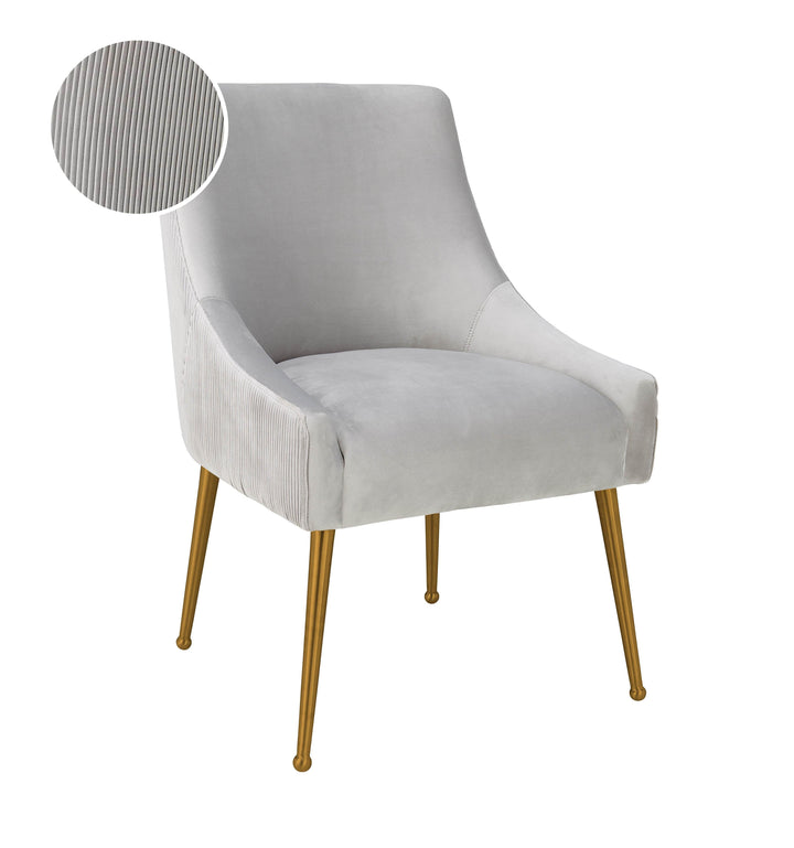 TOV Furniture Beatrix Pleated Light Grey Velvet Side Chair DINING CHAIRS