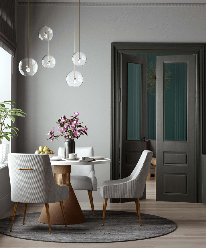 TOV Furniture Beatrix Pleated Light Grey Velvet Side Chair DINING CHAIRS