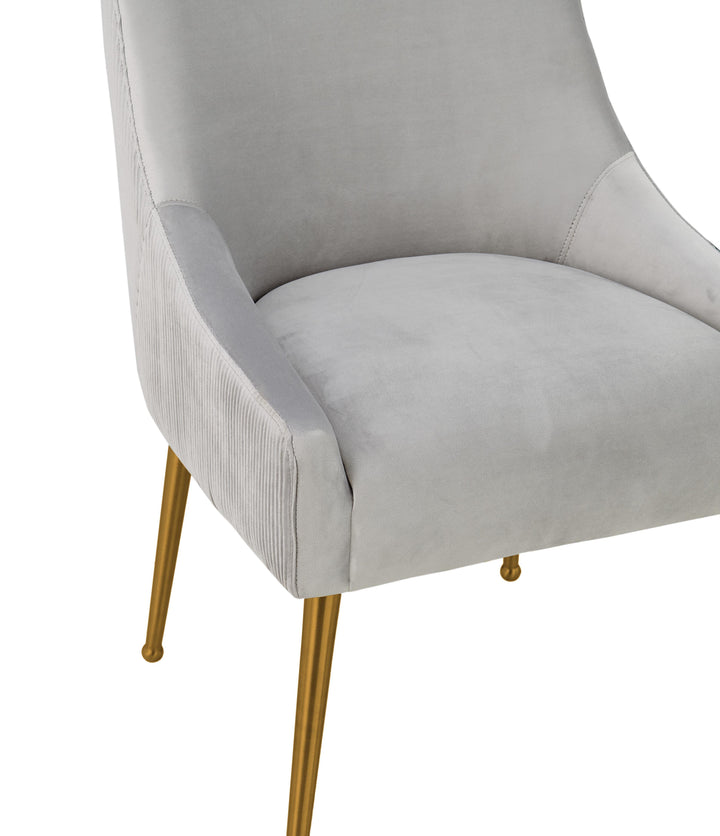 TOV Furniture Beatrix Pleated Light Grey Velvet Side Chair DINING CHAIRS