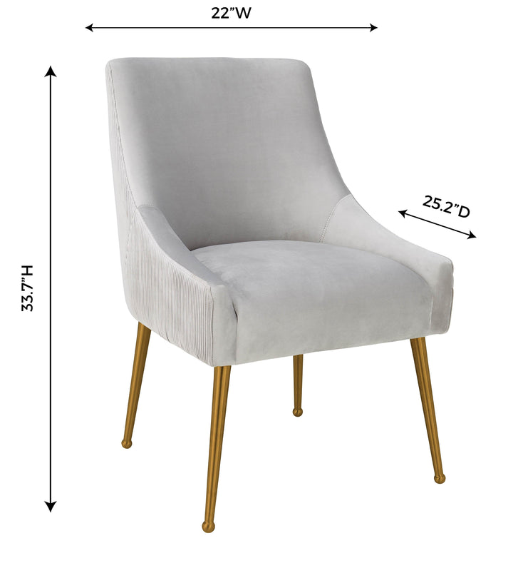 TOV Furniture Beatrix Pleated Light Grey Velvet Side Chair DINING CHAIRS