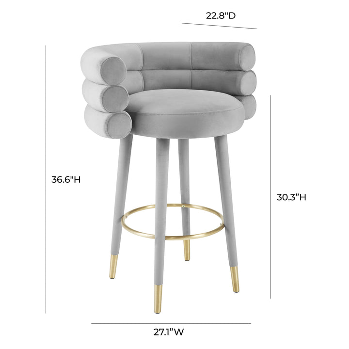 TOV Furniture Betty Grey Velvet Barstool OTTOMANS, POUFS, + STOOLS