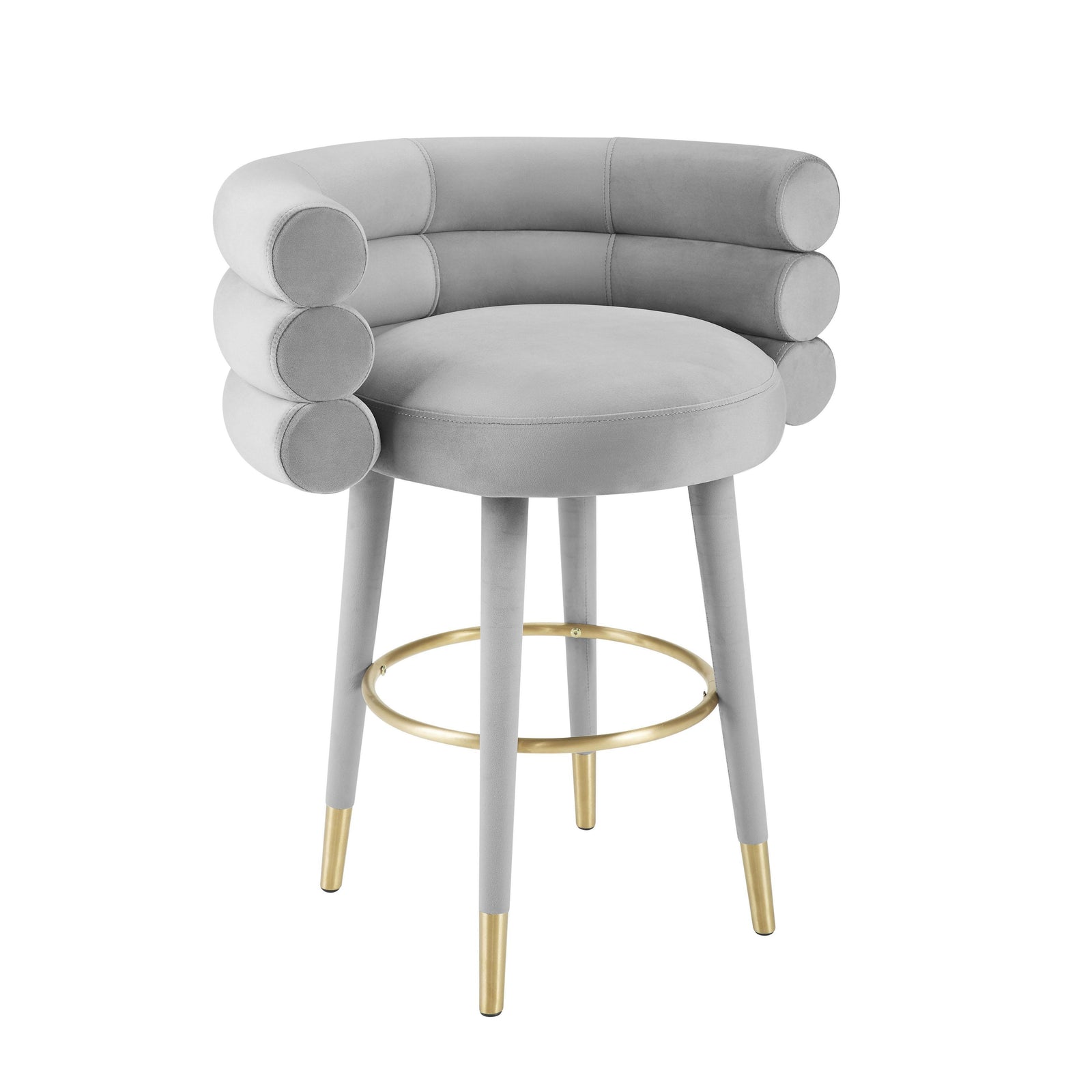 TOV Furniture Betty Grey Velvet Barstool OTTOMANS, POUFS, + STOOLS
