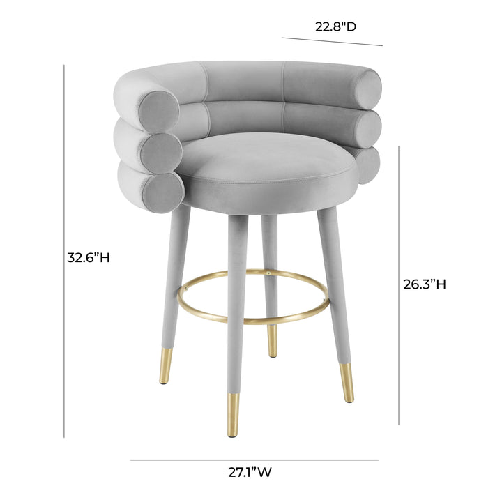 TOV Furniture Betty Grey Velvet Counter Stool OTTOMANS, POUFS, + STOOLS