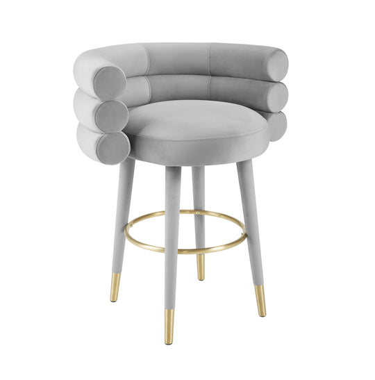 TOV Furniture Betty Grey Velvet Counter Stool OTTOMANS, POUFS, + STOOLS