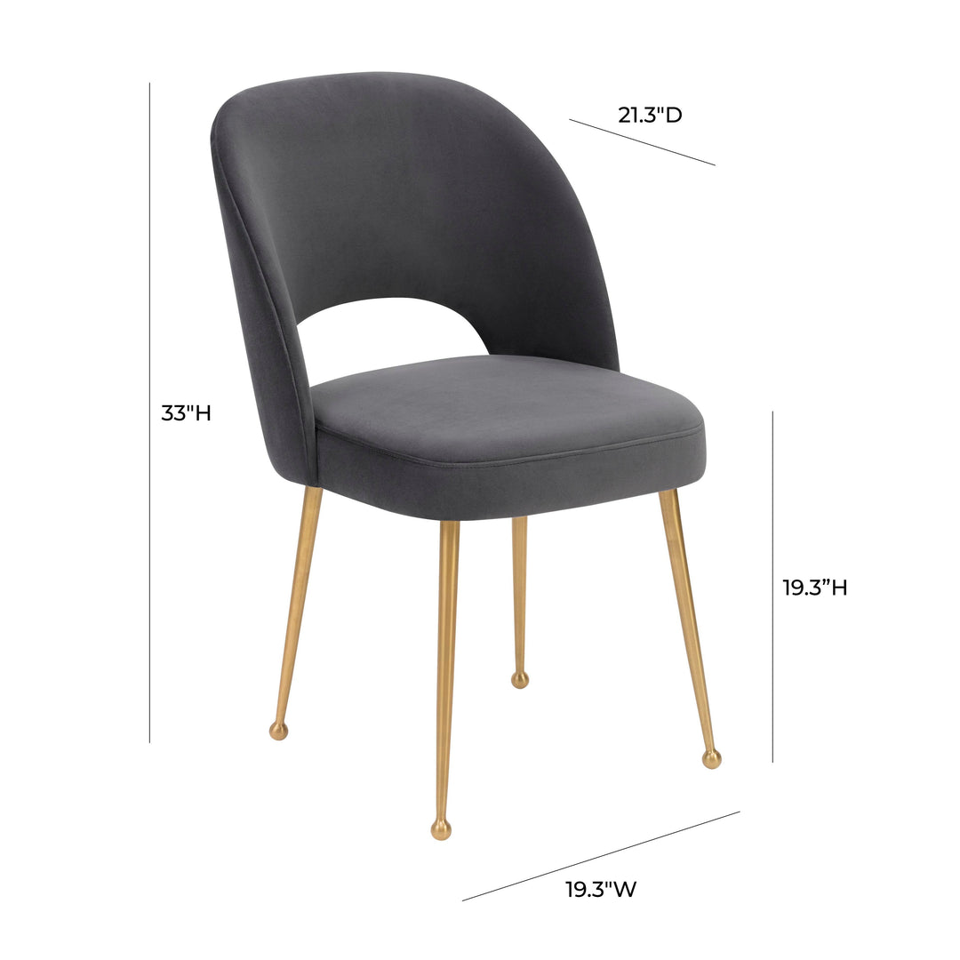 TOV Furniture Swell Dark Grey Velvet Chair DINING CHAIRS