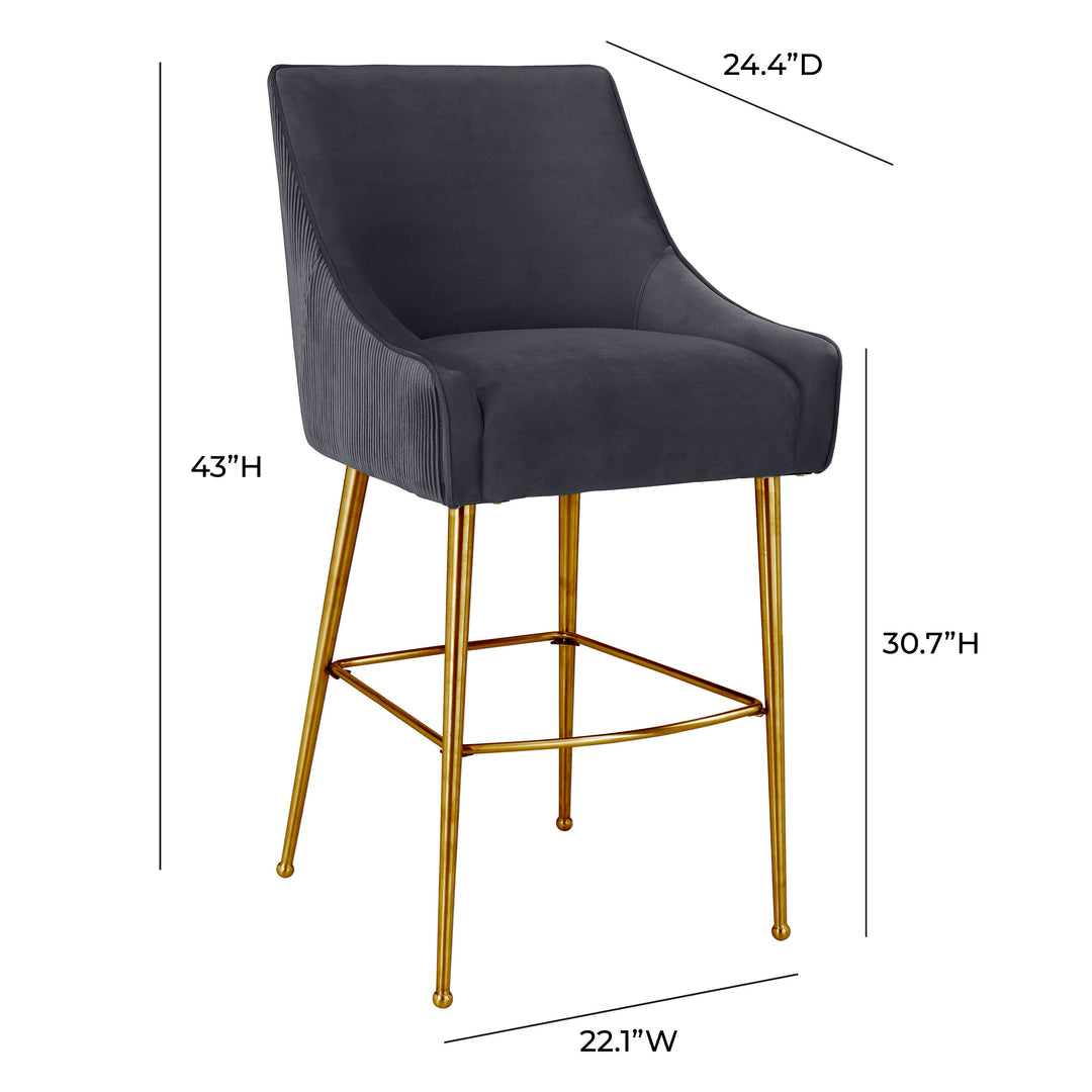 American Home Furniture | TOV Furniture - Beatrix Pleated Dark Grey Velvet Bar Stool