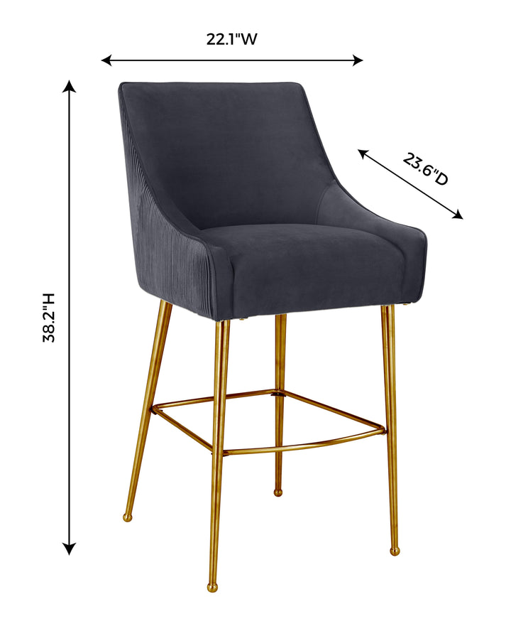 TOV Furniture Beatrix Pleated Dark Grey Velvet Counter Stool OTTOMANS, POUFS, + STOOLS