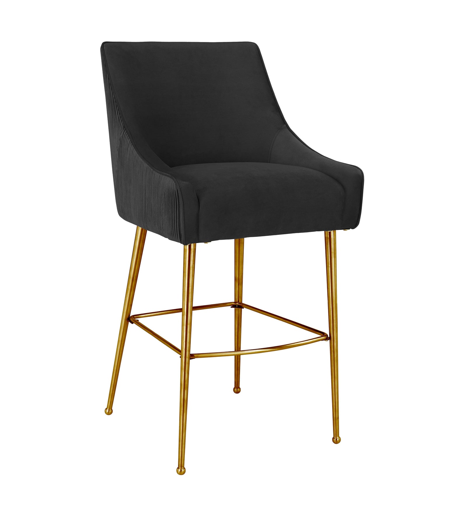 TOV Furniture Beatrix Pleated Black Velvet Bar Stool OTTOMANS, POUFS, + STOOLS