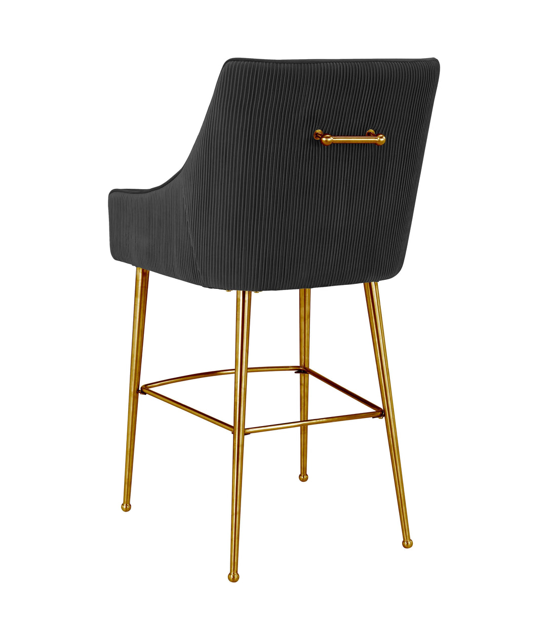 TOV Furniture Beatrix Pleated Black Velvet Bar Stool OTTOMANS, POUFS, + STOOLS