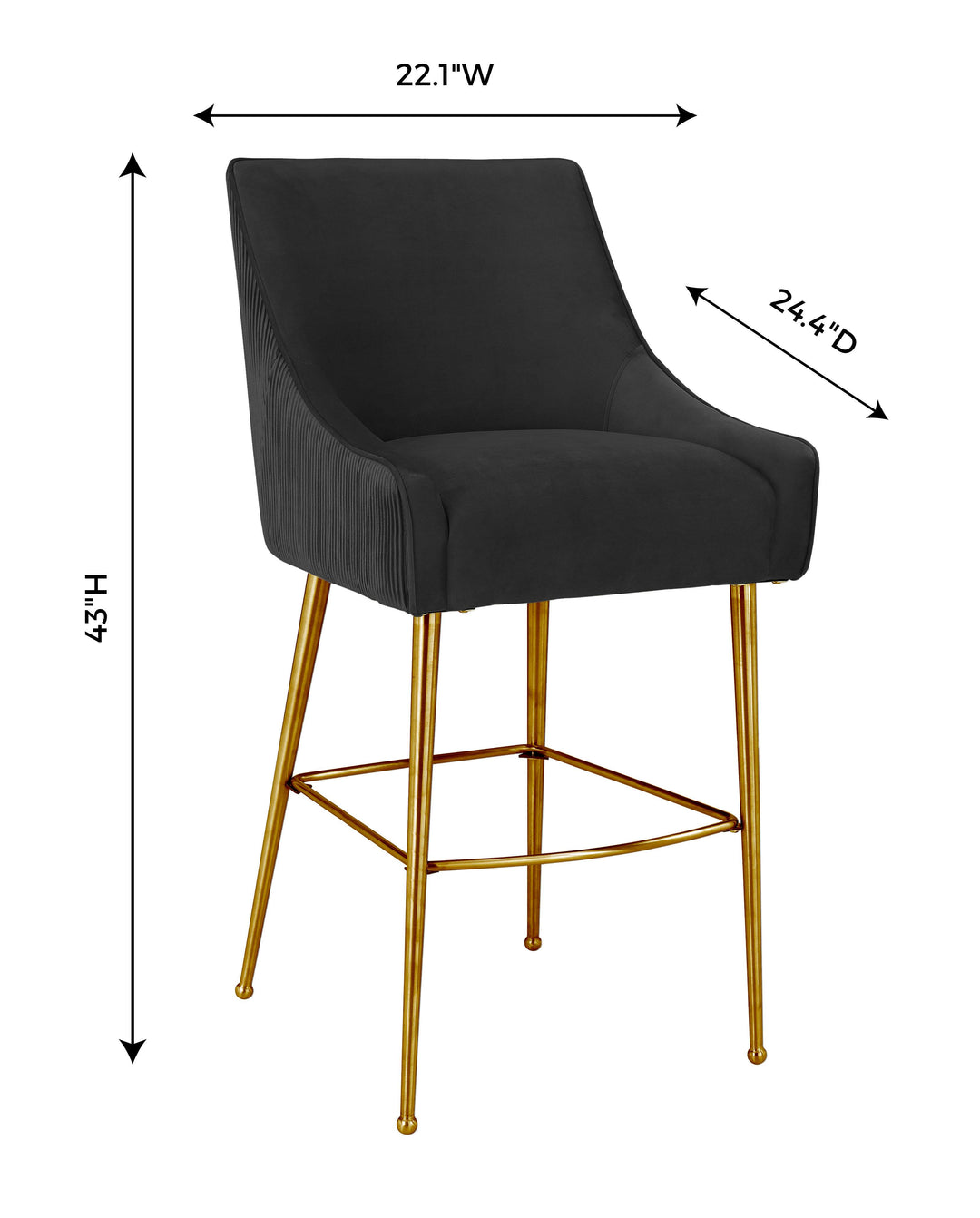 TOV Furniture Beatrix Pleated Black Velvet Bar Stool OTTOMANS, POUFS, + STOOLS