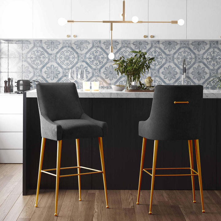 TOV Furniture Beatrix Pleated Black Velvet Counter Stool OTTOMANS, POUFS, + STOOLS