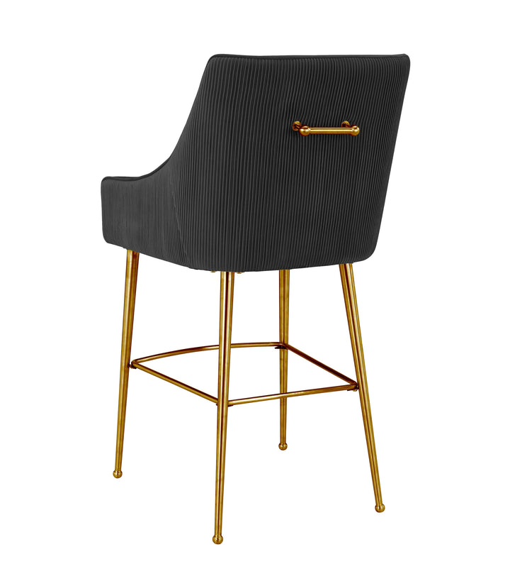 TOV Furniture Beatrix Pleated Black Velvet Counter Stool OTTOMANS, POUFS, + STOOLS