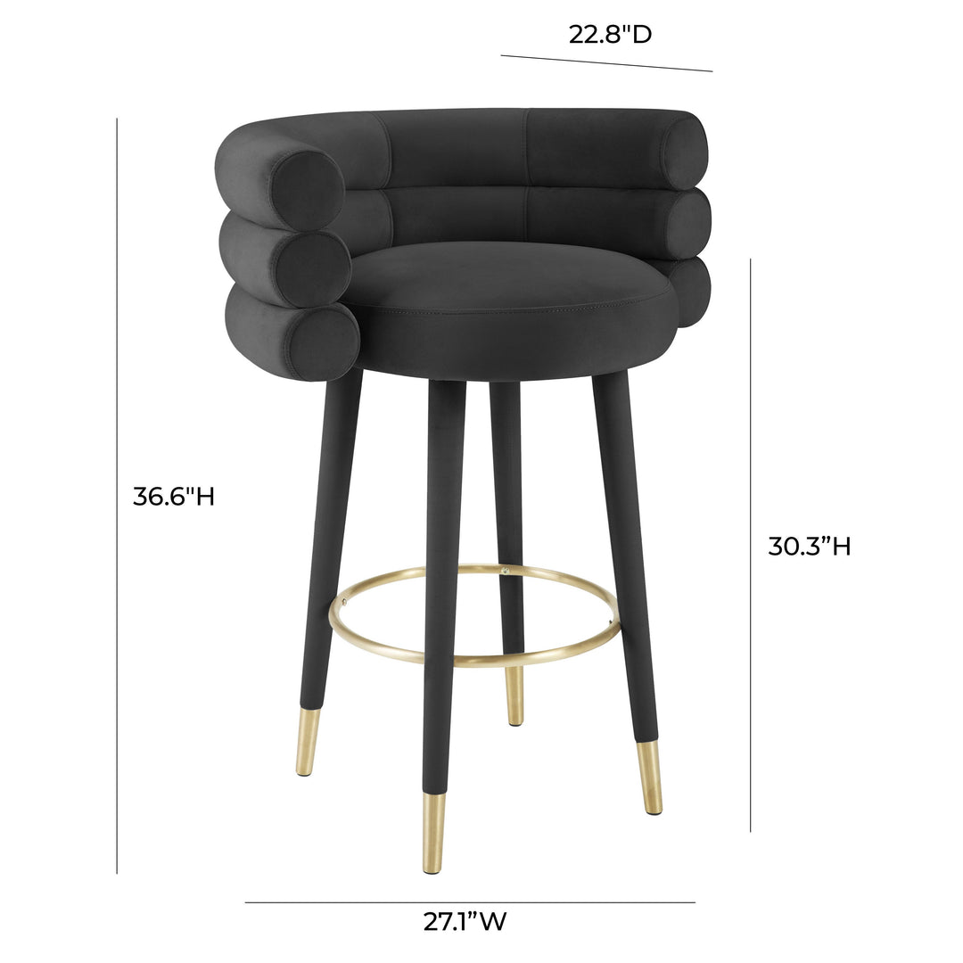 TOV Furniture Betty Black Velvet Barstool OTTOMANS, POUFS, + STOOLS