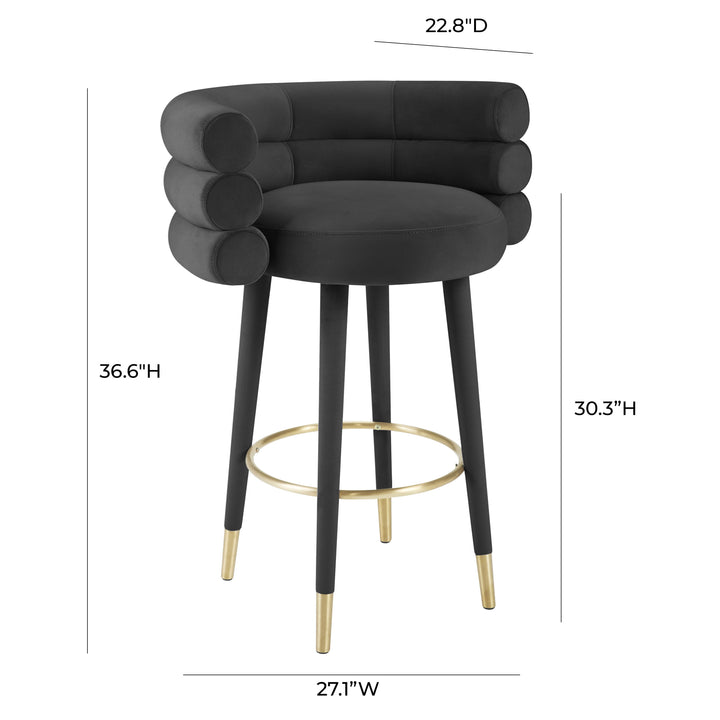 TOV Furniture Betty Black Velvet Barstool OTTOMANS, POUFS, + STOOLS