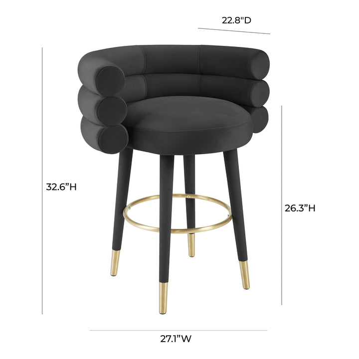 TOV Furniture Betty Black Velvet Counter Stool OTTOMANS, POUFS, + STOOLS