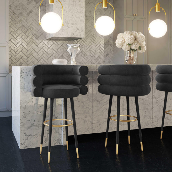 TOV Furniture Betty Black Velvet Counter Stool OTTOMANS, POUFS, + STOOLS