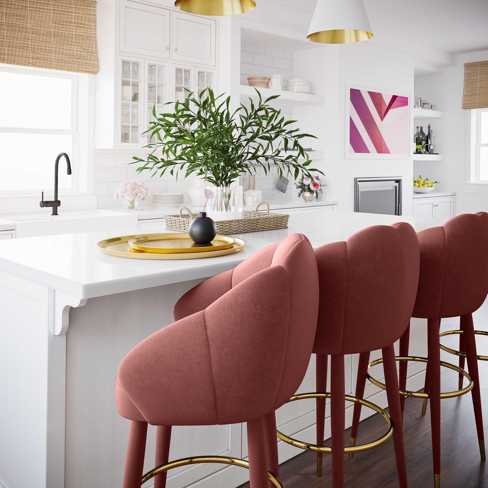 TOV Furniture Myla Salmon Swivel Counter Stool OTTOMANS, POUFS, + STOOLS