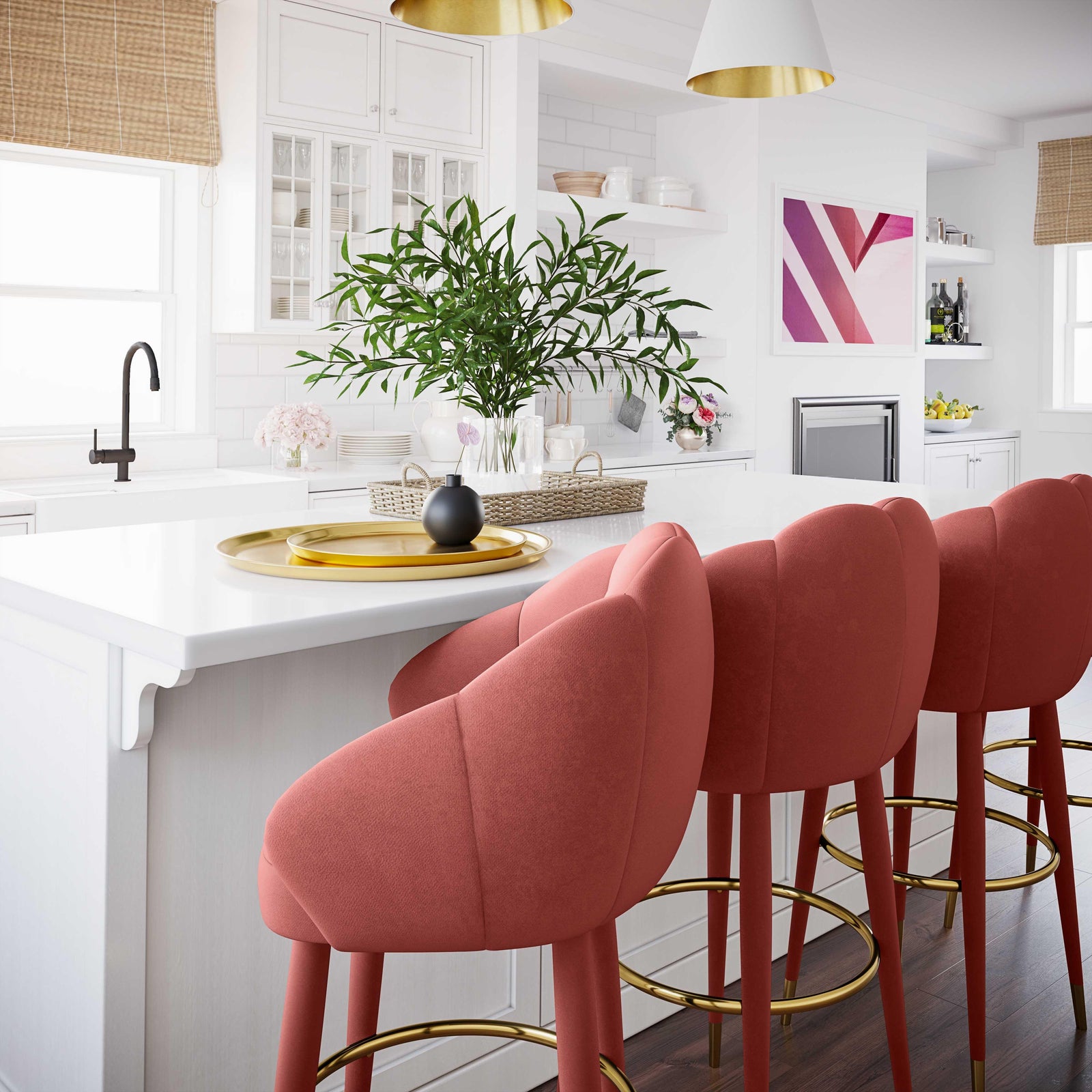 TOV Furniture Myla Salmon Swivel Bar Stool OTTOMANS, POUFS, + STOOLS