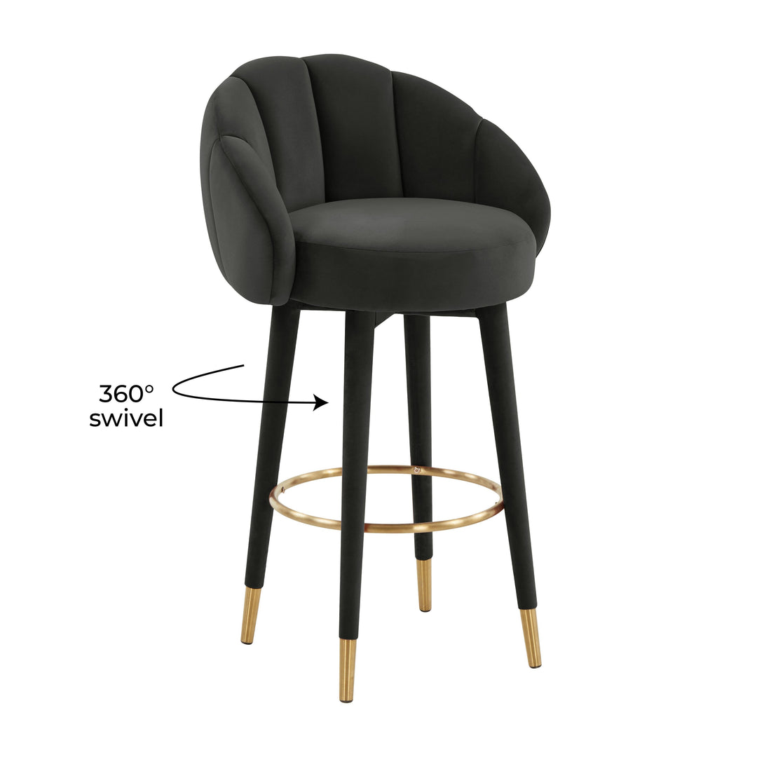 TOV Furniture Myla Black Swivel Bar Stool OTTOMANS, POUFS, + STOOLS