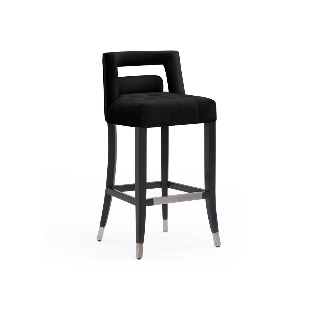 TOV Furniture Hart Black Velvet Bar Stool OTTOMANS, POUFS, + STOOLS
