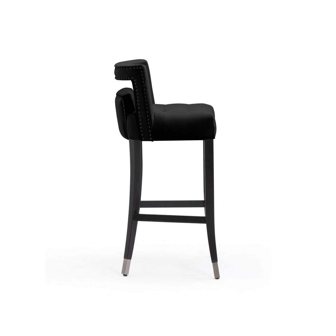 TOV Furniture Hart Black Velvet Bar Stool OTTOMANS, POUFS, + STOOLS