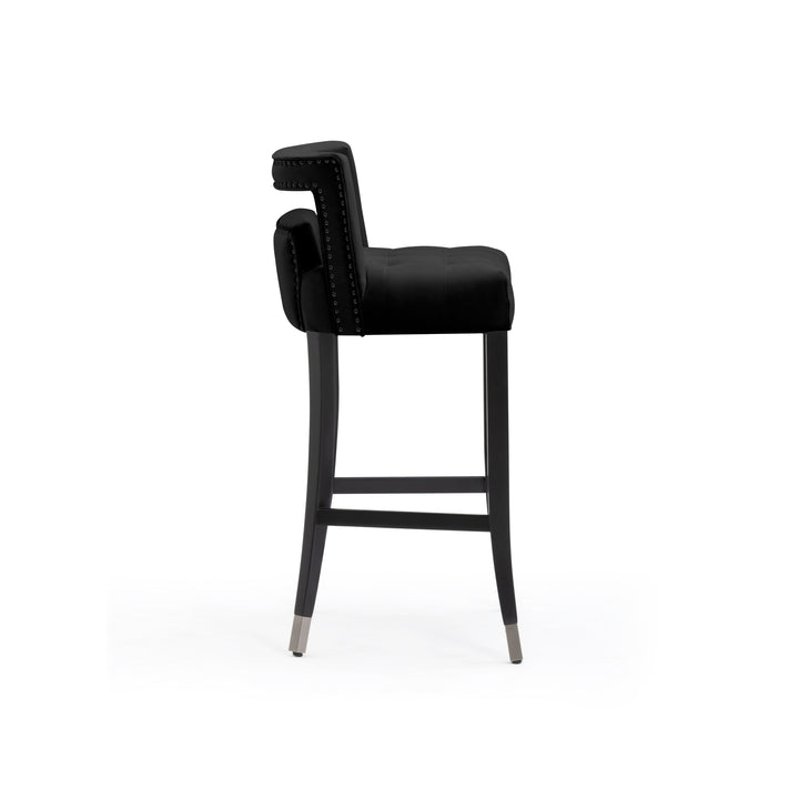 TOV Furniture Hart Black Velvet Bar Stool OTTOMANS, POUFS, + STOOLS