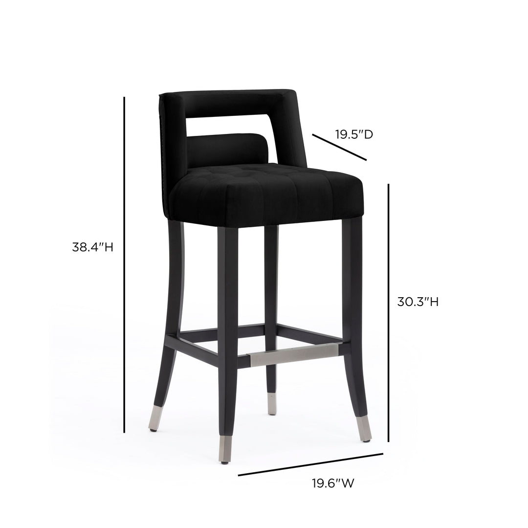 TOV Furniture Hart Black Velvet Bar Stool OTTOMANS, POUFS, + STOOLS