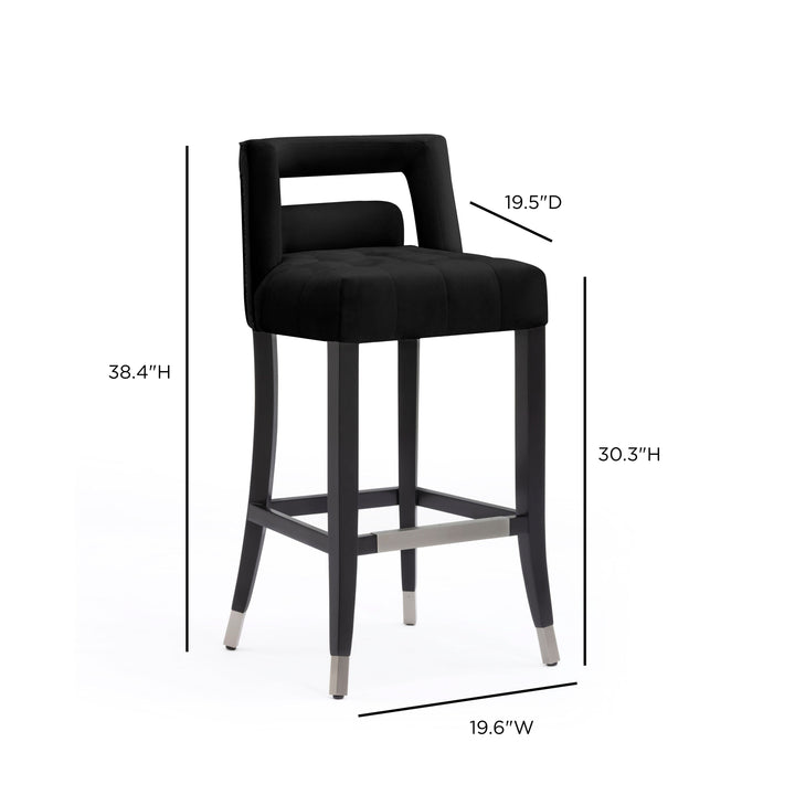 TOV Furniture Hart Black Velvet Bar Stool OTTOMANS, POUFS, + STOOLS